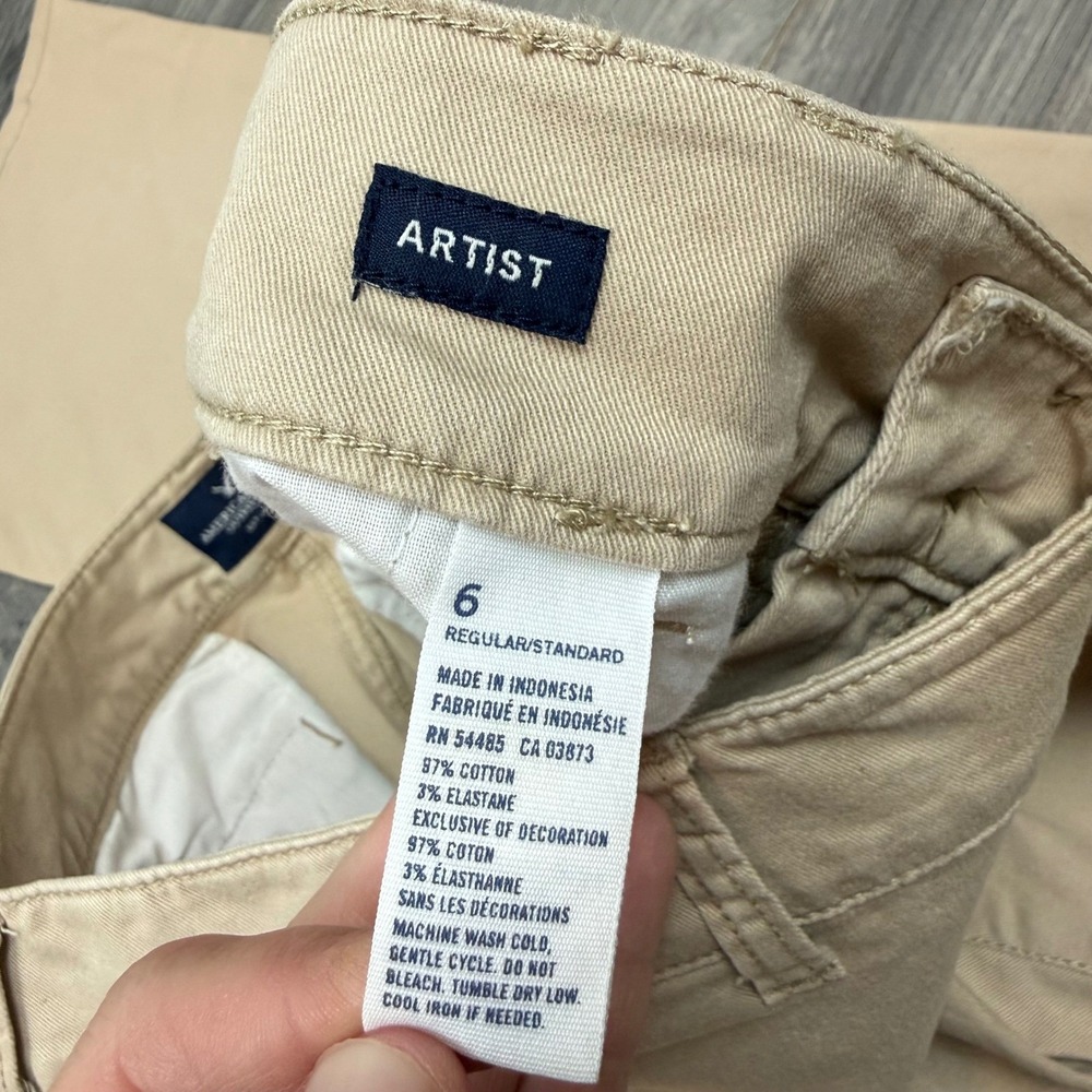 American Eagle Artist Low Rise Khaki Pants Women's 6R Stretch Beige Chino - Picture 7 of 16